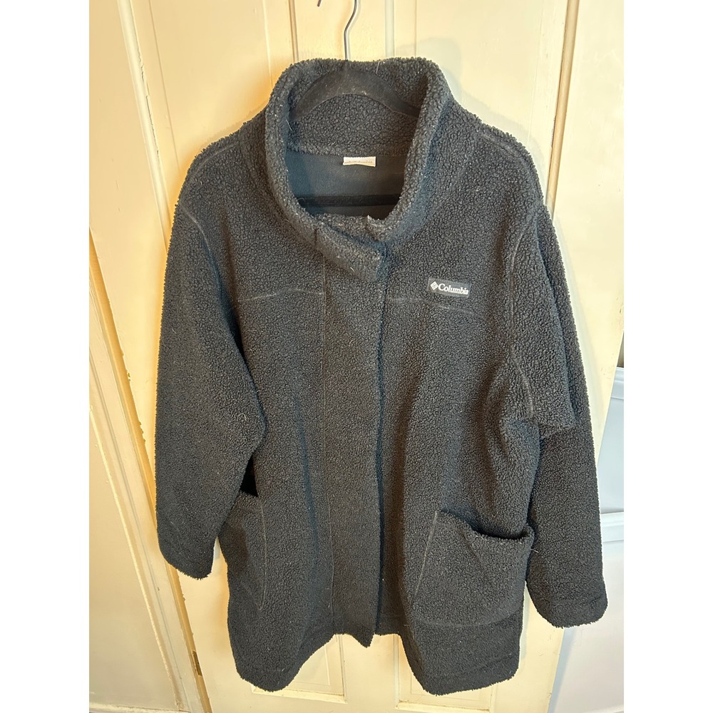 Columbia Panorama Long Jacket Black Sherpa Fleece Funnel Neck Coat AW1333 3X - Picture 2 of 5